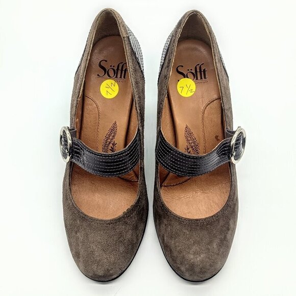 Sofft Brown Suede Patent Leather Mary Jane Pumps 7.5 - Picture 4 of 10